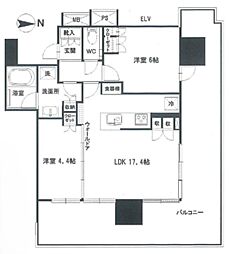 パークタワー川口本町 2LDKの間取図画像