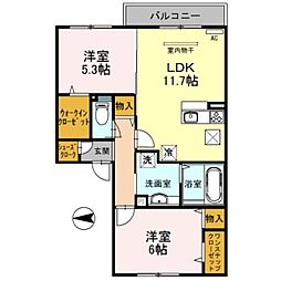 コーポラスツツミE棟 2LDKの間取図画像