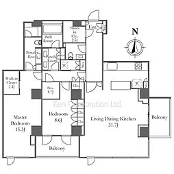 フォレストテラス鳥居坂 4階2LDKの間取り