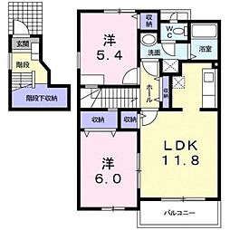 ラシーヌ弐番館 2階2LDKの間取り