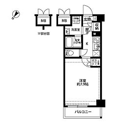 プレール・ドゥーク千歳烏山 1Kの間取図画像