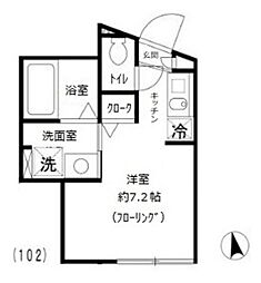 ヌーヴォープリエール 1階ワンルームの間取り
