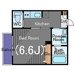 エスポワール東大井 2階1Kの間取り