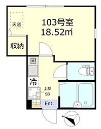 ウェルシー蒲田 1階1Kの間取り