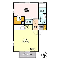 エル・ヴィエント 1階1LDKの間取り