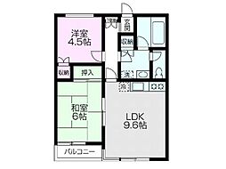 カシワフラット 2DKの間取図画像