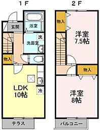 JR常磐線 金町駅 徒歩16分の賃貸アパート 1階2LDKの間取り