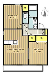 相原ヒルズ　つつじ 1階2LDKの間取り