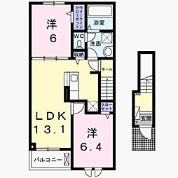 モントレゾール 2階2LDKの間取り