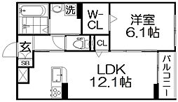 クオーレIII 3階1LDKの間取り