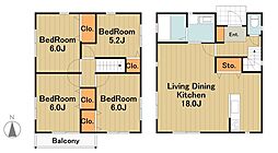 多摩都市モノレール 松が谷駅 徒歩18分の賃貸一戸建て 4LDKの間取り