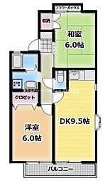 ドリームハウスA 2階2DKの間取り