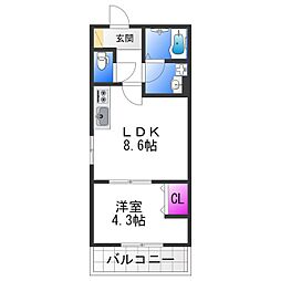 近鉄大阪線 弥刀駅 徒歩5分の賃貸アパート 3階1LDKの間取り