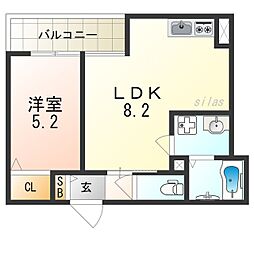 おおさか東線 城北公園通駅 徒歩4分の賃貸アパート 2階1LDKの間取り