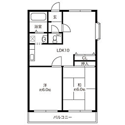 ラグジェレディＫ壱号館 2階2LDKの間取り