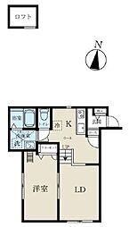 ベルブラン 2階1LDKの間取り