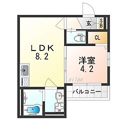 GRANDIR千船駅前1 1LDKの間取図画像