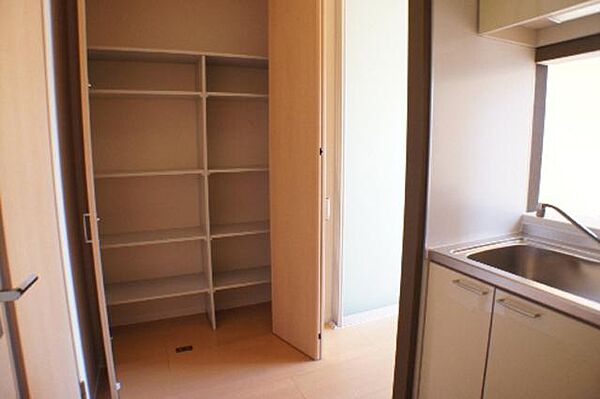 画像9:キッチン横の収納は日用品収納からパントリーとしても使えます