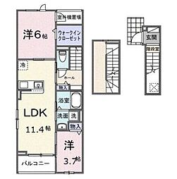 藤沢市石川1丁目アパート 2LDKの間取図画像