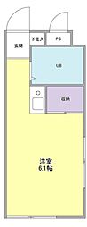 メゾンムラコシ3号館 2階ワンルームの間取り