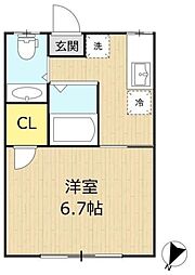 第一かしわ 2階1DKの間取り