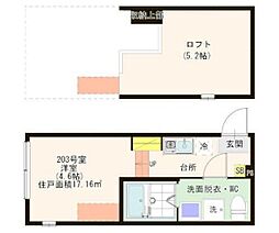 ハーモニーテラス青戸 2階1Kの間取り