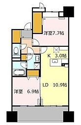 ロイヤルパークスシーサー南千住 9階2LDKの間取り