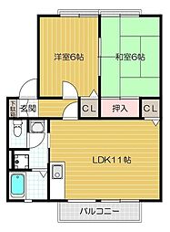 カーサ・デル・ソル 2LDKの間取図画像