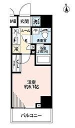 東急大井町線 旗の台駅 徒歩9分の賃貸マンション 5階1Kの間取り