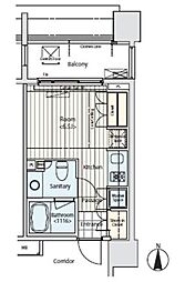 イプセ蒲田 1階ワンルームの間取り