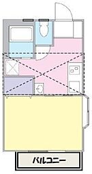 ラベンダーコート 2階1Kの間取り