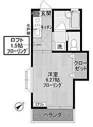 フルーツハウスIII 2階1Kの間取り