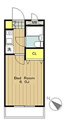 日神パレステージ橋本 2階1Kの間取り