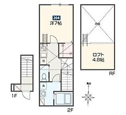 ｄｅｌ Ｃｉｅｌｏ小平 2階1Kの間取り