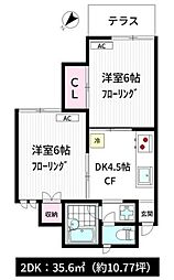 タウンハウスアサベール 2DKの間取図画像