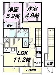 ラルジュ　a　（ラルジュ　アー） 2階2LDKの間取り