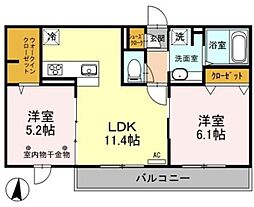 ロイジェントパークス レイクタウンIII G 2階2LDKの間取り