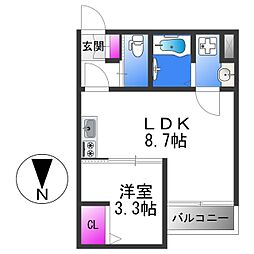 H-maison衣摺II 1LDKの間取図画像