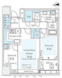 パークコートザ・三番町ハウス 9階2LDKの間取り