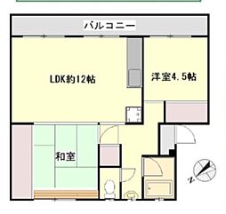 川越三光町団地3号棟 2LDKの間取図画像