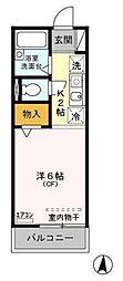 セジュール東川口 2階ワンルームの間取り