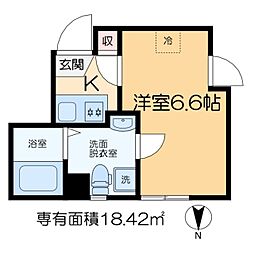 レゼント 3階1Kの間取り
