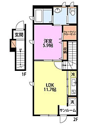 Common上所 1LDKの間取図画像