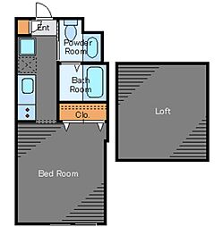 レスク中目黒アパート 2階ワンルームの間取り