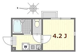 シャンテ四ツ木 2階ワンルームの間取り