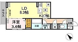 セレスティア白鳥 1階1LDKの間取り