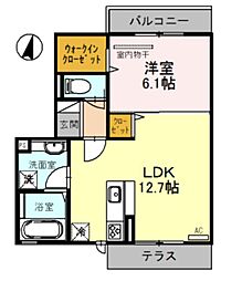 ヴィクトワール 1階1LDKの間取り