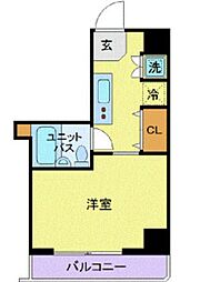 東急池上線 御嶽山駅 徒歩4分の賃貸マンション 3階1Kの間取り