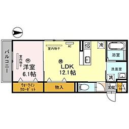 D-roomrepos 1LDKの間取図画像