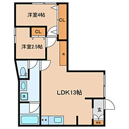 オプサス西新井 1階2LDKの間取り